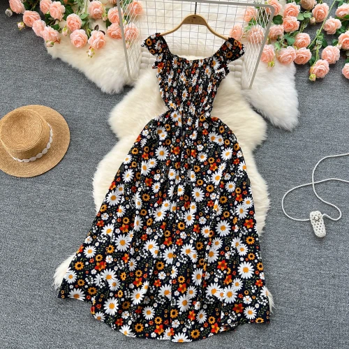 Printing Pleated Sleeveless Party Floral Streetwear Outfits  Vacation Dresses