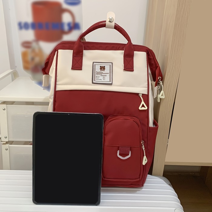 Trendy Japanese-Style Preppy Backpack - Large Capacity, Colorblock Design - Durable & Stylish School Rucksack for Women - Perfect Daily Use for Students