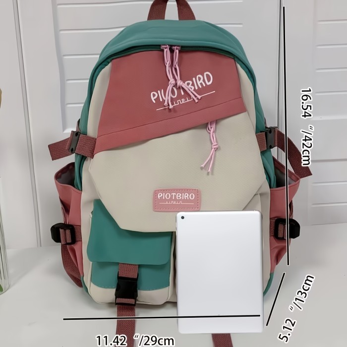Stylish Ultra-Light Colorblock Backpack - Durable Nylon with Secure Zip, Perfect for College, Travel & Daily Outings