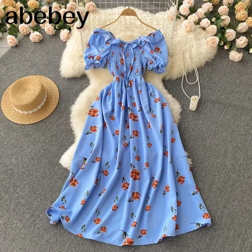 Fashion Floral Robe Print Ruffle  Bohemian Sexy Casual Elegant Strapless Maxi Dresses