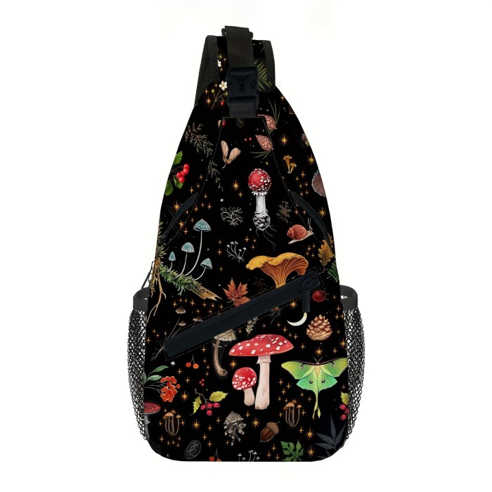 Mushroom Sling Backpack Messenger Bag Sling Bag Travel Hiking Shoulder Chest Bag Backpack