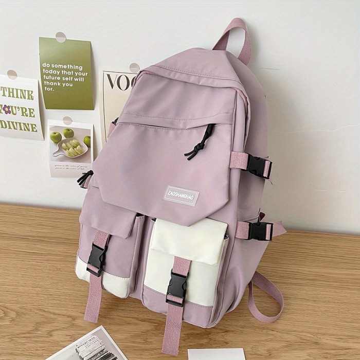 Vibrant Color Contrast Flap Laptop Backpack - Spacious Preppy Style Student School Bag with Multiple Compartments, Casual Travel Bookbag for Daily Commute, School, Work, and Travel - Durable, Water-Resistant, and Comfortable