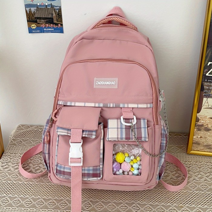 Chic and Trendy Plaid Laptop Backpack - Secure, Multi-Pocket, Perfect for School, Travel, & Everyday Use