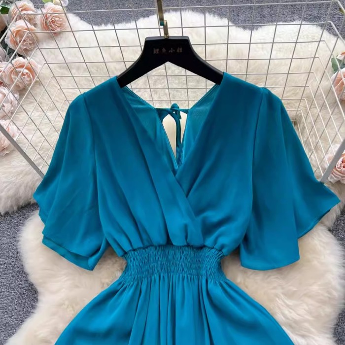 Solid Bohemian Sexy Backless Bandage Vacation Outfits Elegant Two Layers Party  Maxi Dresses