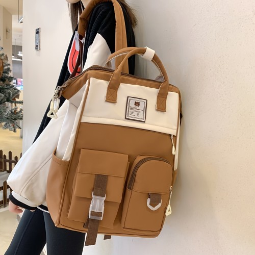 Trendy Japanese-Style Preppy Backpack - Large Capacity, Colorblock Design - Durable & Stylish School Rucksack for Women - Perfect Daily Use for Students