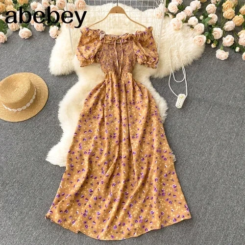Fashion Floral Robe Print Ruffle  Bohemian Sexy Casual Elegant Strapless Maxi Dresses