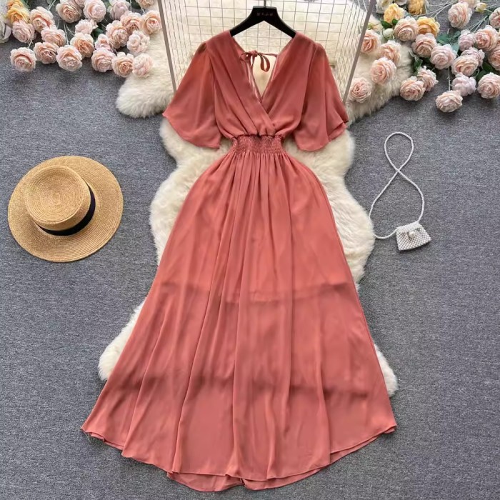 Solid Bohemian Sexy Backless Bandage Vacation Outfits Elegant Two Layers Party  Maxi Dresses