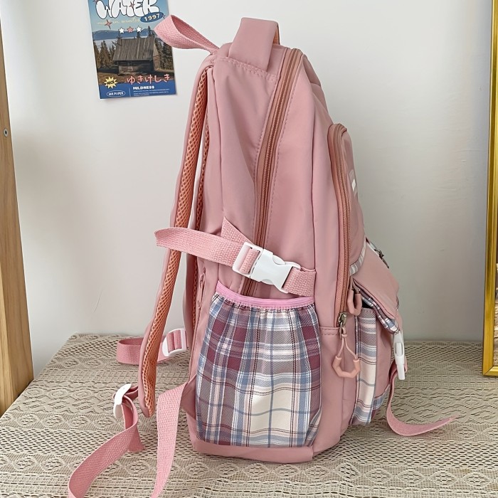 Chic and Trendy Plaid Laptop Backpack - Secure, Multi-Pocket, Perfect for School, Travel, & Everyday Use