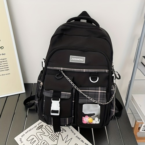 Chic and Trendy Plaid Laptop Backpack - Secure, Multi-Pocket, Perfect for School, Travel, & Everyday Use