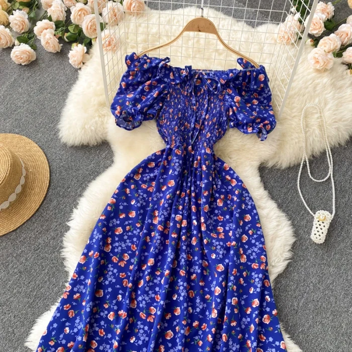 Fashion Floral Robe Print Ruffle  Bohemian Sexy Casual Elegant Strapless Maxi Dresses