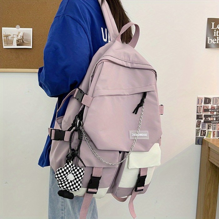 Vibrant Color Contrast Flap Laptop Backpack - Spacious Preppy Style Student School Bag with Multiple Compartments, Casual Travel Bookbag for Daily Commute, School, Work, and Travel - Durable, Water-Resistant, and Comfortable