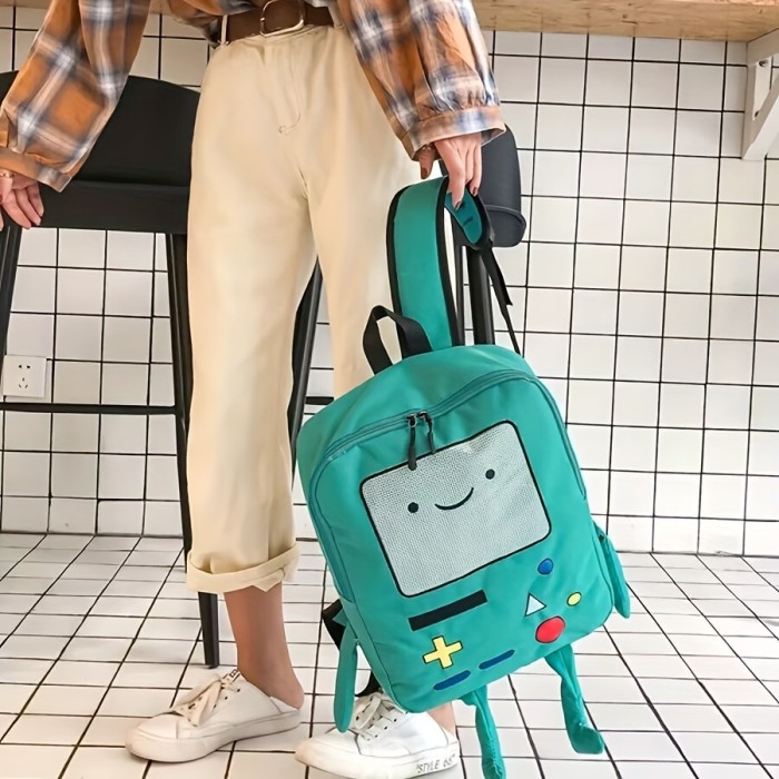 Kawaii Cartoon Game Console Backpack - Spacious Polyester Lined Nylon Bag with Zipper Closure, Geometric Pattern, and Funny Three-Dimensional Design for School and Travel