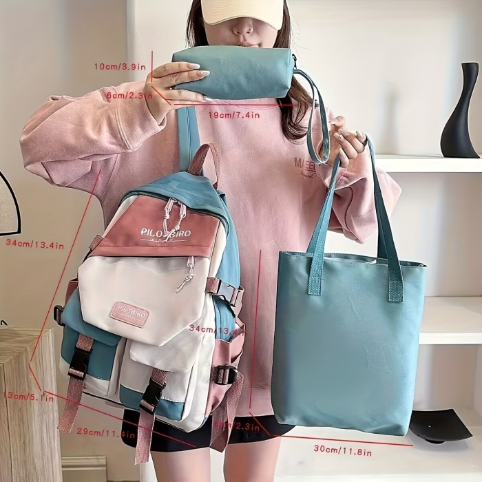 Stylish Ultra-Light Colorblock Backpack - Durable Nylon with Secure Zip, Perfect for College, Travel & Daily Outings