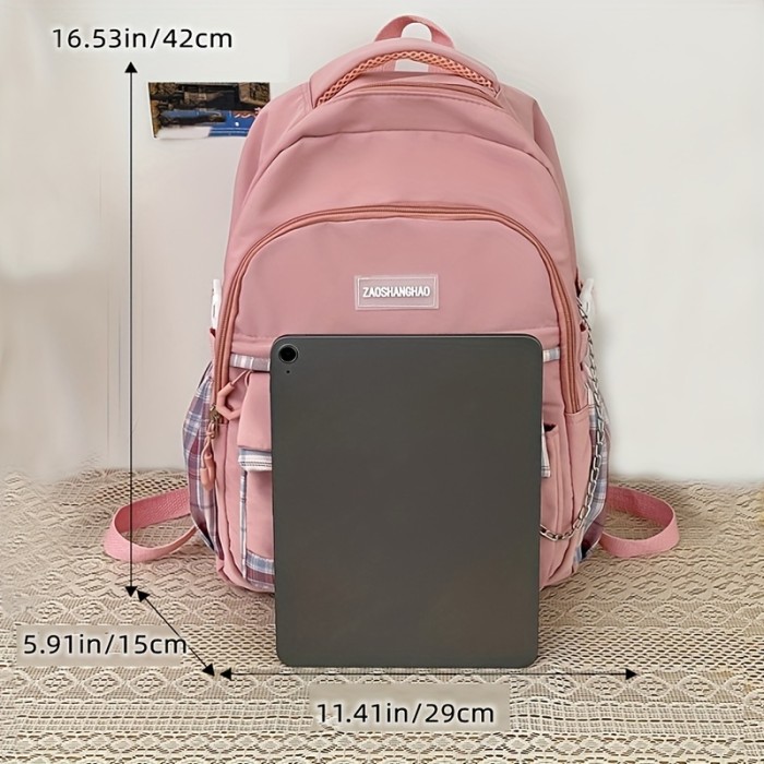 Chic and Trendy Plaid Laptop Backpack - Secure, Multi-Pocket, Perfect for School, Travel, & Everyday Use
