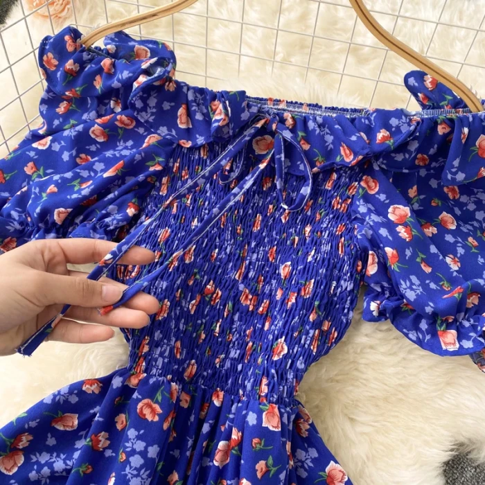 Fashion Floral Robe Print Ruffle  Bohemian Sexy Casual Elegant Strapless Maxi Dresses