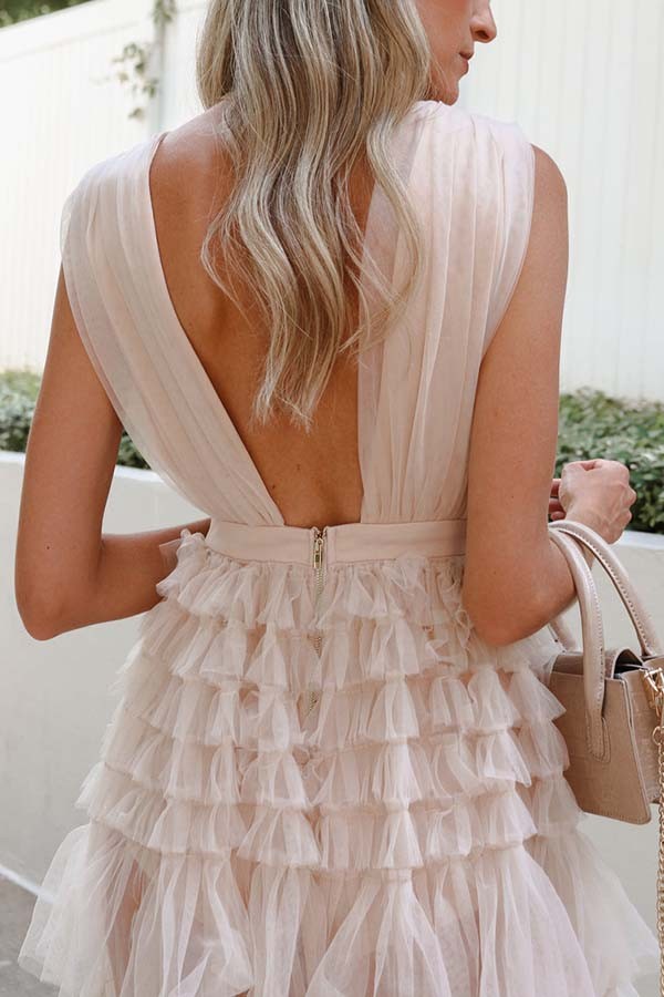 Dreamiest Statement Tiered Nude Tulle Maxi Dress