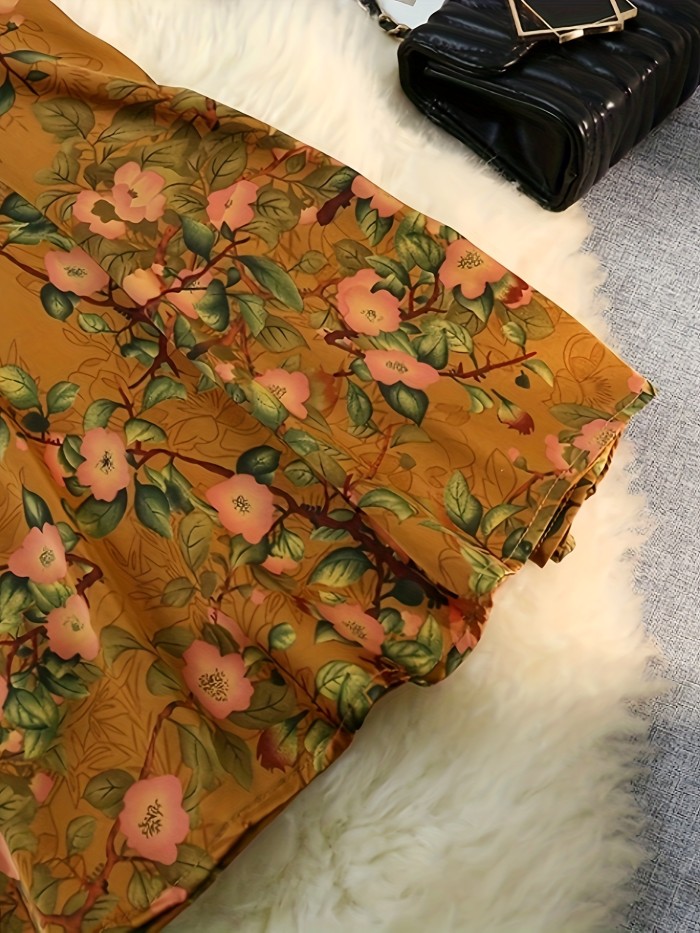 Floral Print High Waist Bodycon Skirt, Vintage Mermaid Hem Maxi Skirt For Spring & Summer, Women's Clothing