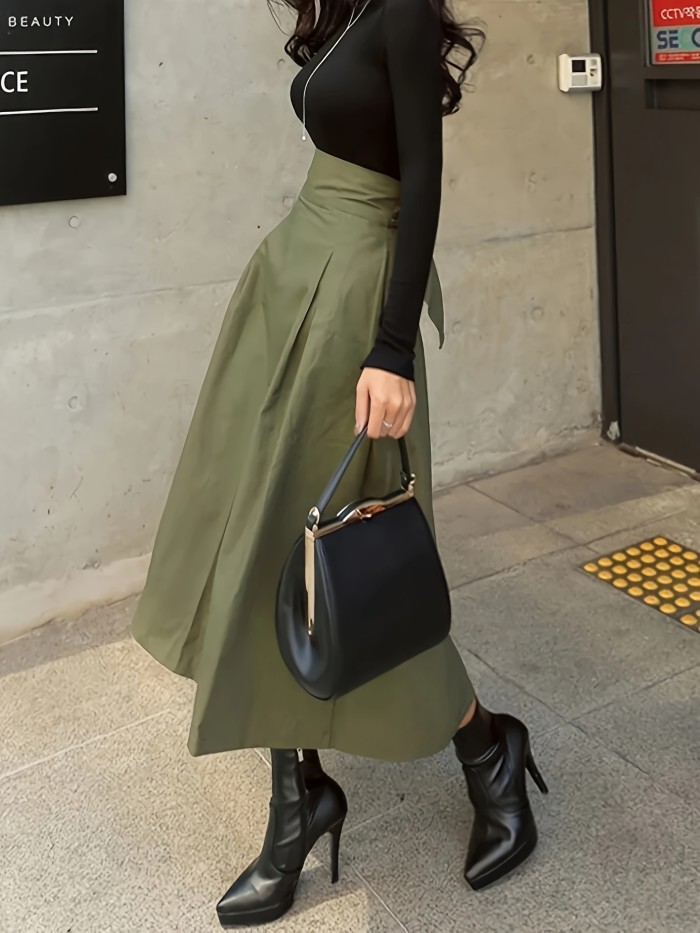Chic High Tie Waist Pleated Midi Skirt - Flattering A-Line Design for Spring & Fall - Timeless Style, Premium Quality Womens Clothing