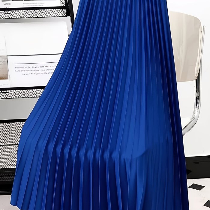 Solid Pleated High Waist Skirt, Versatile Skirt For Spring & Fall, Women's Clothing