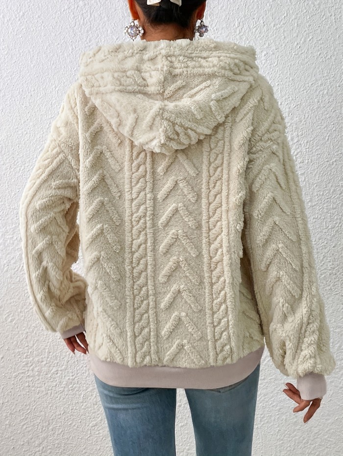 Textured Hoodie Plush Sweatshirt, Casual Long Sleeve Hoodies Sweatshirt, Women's Clothing