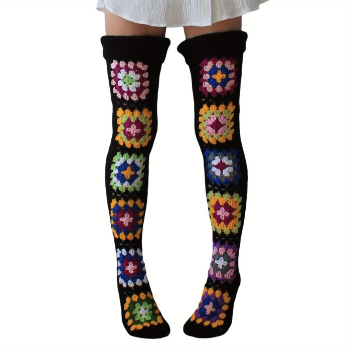 1 Pair Ethnic Knit Thigh High Socks, Trendy Comfy Novelty Over The Knee Socks, Women's Stockings & Hosiery