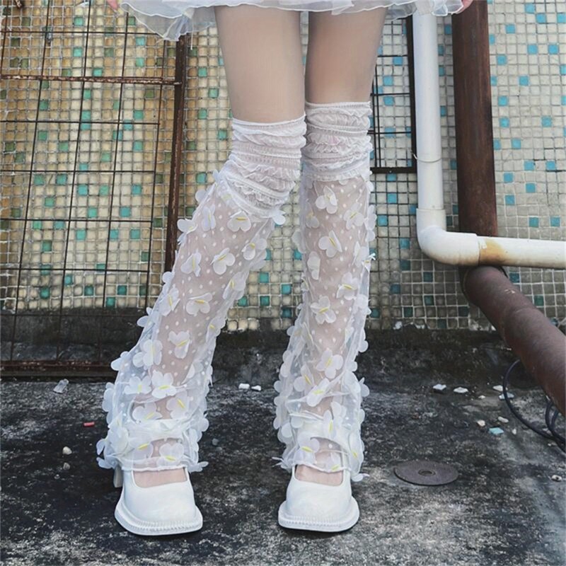 Floral Decor & Polka Dot Pattern Mesh Leg Warmers, Sweet Comfy & Breathable Boot Socks, Women's Stockings & Hosiery