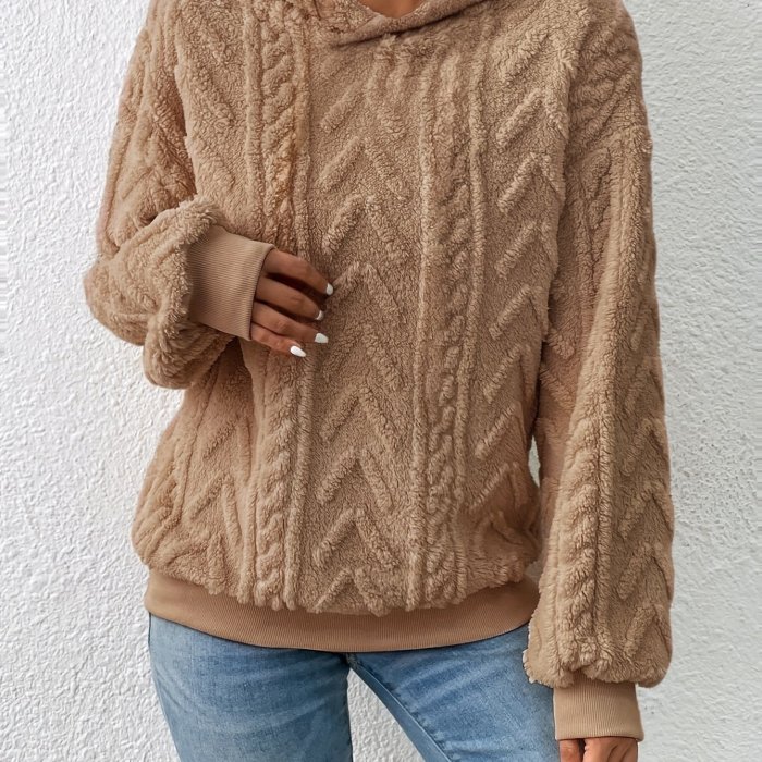 Textured Hoodie Plush Sweatshirt, Casual Long Sleeve Hoodies Sweatshirt, Women's Clothing