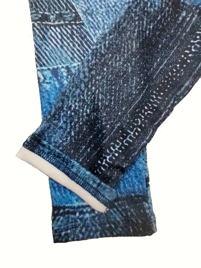 Chic Easy-Care Faux Denim Jeggings - Stretchy & Durable, Trendy Casual Leggings for Every Day Women's Fall Fashion