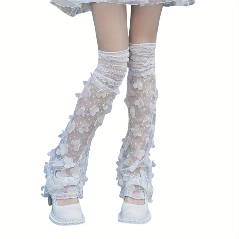 Floral Decor & Polka Dot Pattern Mesh Leg Warmers, Sweet Comfy & Breathable Boot Socks, Women's Stockings & Hosiery