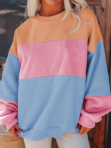 Color Block Pullover Sweatshirt, Casual Long Sleeve Crew Neck Sweatshirt For Fall & Winter, Women's Clothing