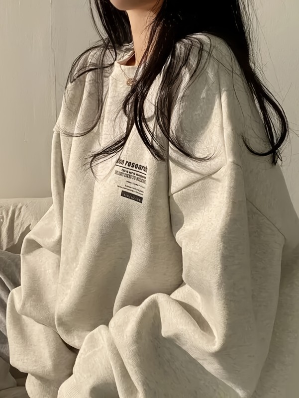 Y2K Chic Letter Print Loose Sweatshirt - Soft Knitted Long Sleeve Crew Neck - Womens Casual Spring & Fall Wardrobe Staple