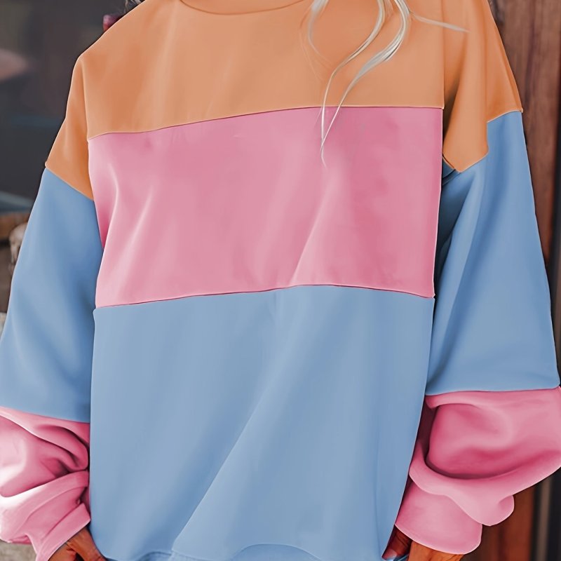 Color Block Pullover Sweatshirt, Casual Long Sleeve Crew Neck Sweatshirt For Fall & Winter, Women's Clothing