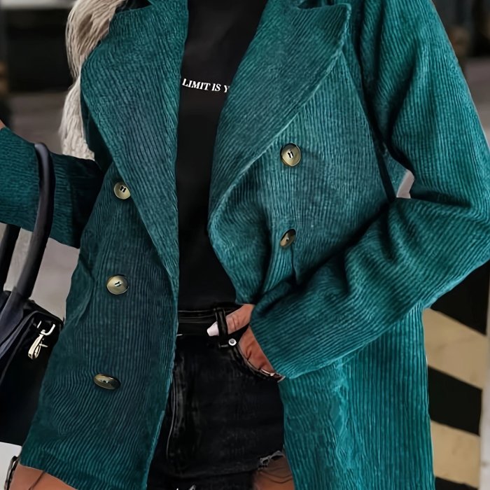 Oversized Polyester Blazer With Zipper Closure, Relaxed Fit, Classic Lapel, And Two-Button Front, Perfect For Casual And Formal Occasions