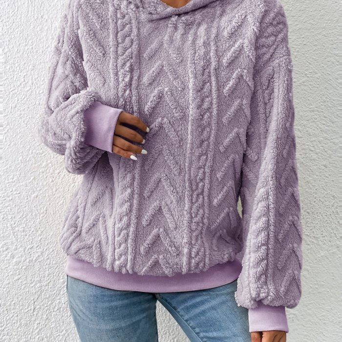 Textured Hoodie Plush Sweatshirt, Casual Long Sleeve Hoodies Sweatshirt, Women's Clothing