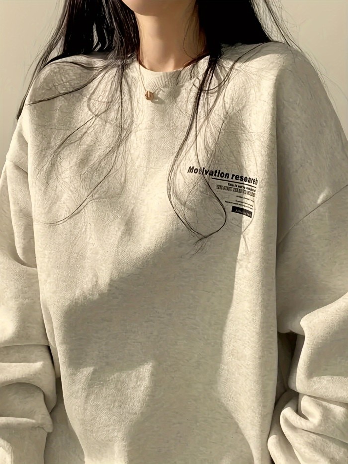 Y2K Chic Letter Print Loose Sweatshirt - Soft Knitted Long Sleeve Crew Neck - Womens Casual Spring & Fall Wardrobe Staple