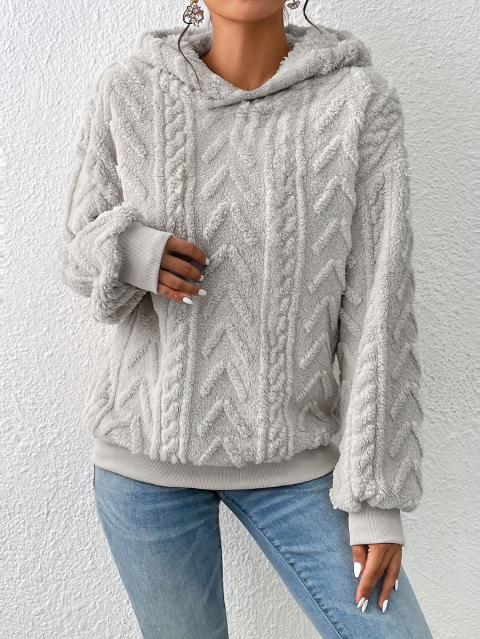 Textured Hoodie Plush Sweatshirt, Casual Long Sleeve Hoodies Sweatshirt, Women's Clothing