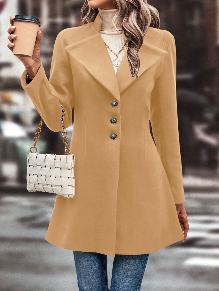 Solid Single Button Lapel Overcoat, Versatile Long Sleeve Winter Outwear, Women's Clothing