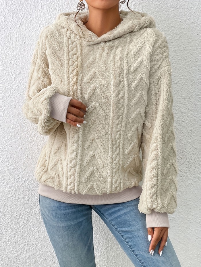 Textured Hoodie Plush Sweatshirt, Casual Long Sleeve Hoodies Sweatshirt, Women's Clothing