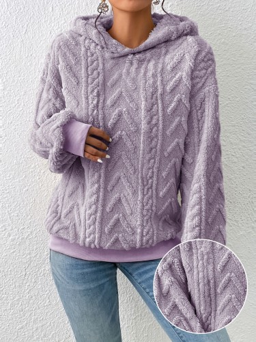 Textured Hoodie Plush Sweatshirt, Casual Long Sleeve Hoodies Sweatshirt, Women's Clothing