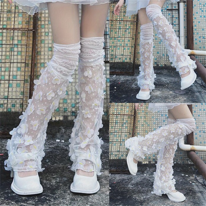 Floral Decor & Polka Dot Pattern Mesh Leg Warmers, Sweet Comfy & Breathable Boot Socks, Women's Stockings & Hosiery