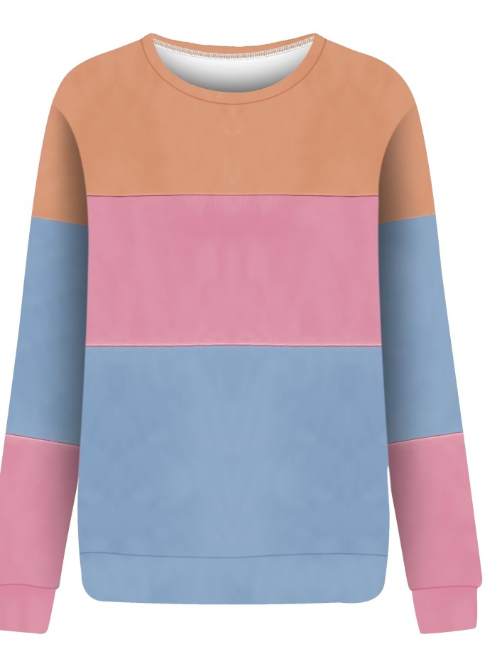 Color Block Pullover Sweatshirt, Casual Long Sleeve Crew Neck Sweatshirt For Fall & Winter, Women's Clothing