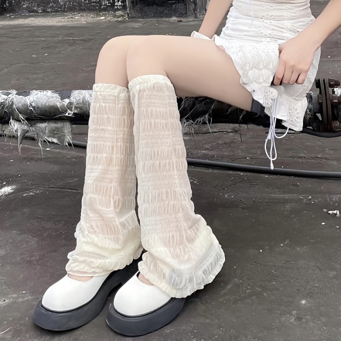 Knee High Lace Mesh Leg Warmers - Flared, Japanese Style, Soft, Stretchy, Breathable, Comfortable Womens Stockings & Hosiery for Everyday Wear