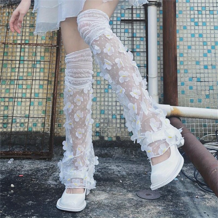 Floral Decor & Polka Dot Pattern Mesh Leg Warmers, Sweet Comfy & Breathable Boot Socks, Women's Stockings & Hosiery