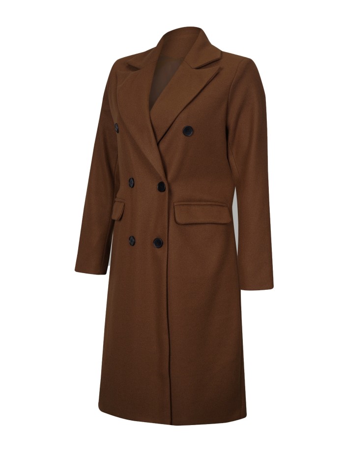 Double Breasted Simple Trench Coat, Casual Long Sleeve Outerwear, Women's Clothing