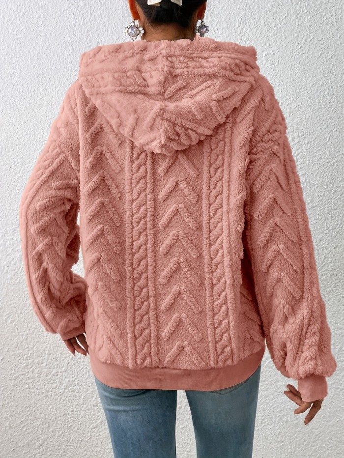 Textured Hoodie Plush Sweatshirt, Casual Long Sleeve Hoodies Sweatshirt, Women's Clothing