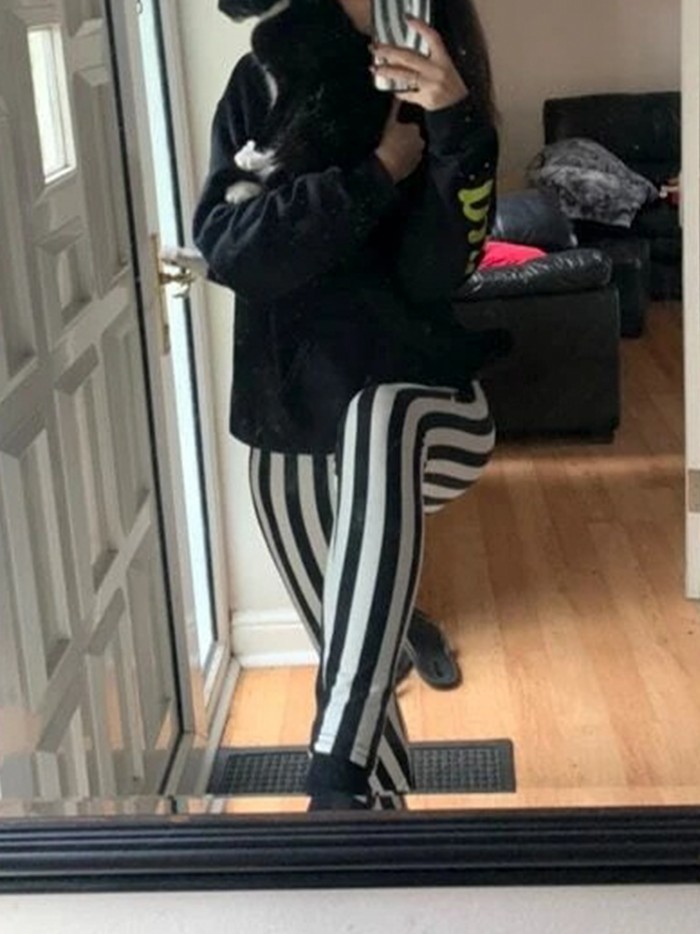 High-Waisted Striped Yoga Leggings - Stretchy, Sweat-Wicking, Four-Way Stretch, Tight Fitting, Vertical Black and White Striped, Perfect for Exercise, Fitness, and Everyday Wear