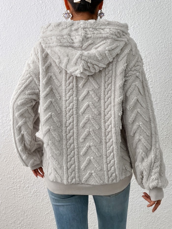 Textured Hoodie Plush Sweatshirt, Casual Long Sleeve Hoodies Sweatshirt, Women's Clothing