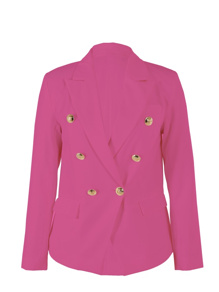 Lapel Double Breasted Blazer, Elegant Long Sleeve Solid Open Front Work Office Outerwear, Women's Clothing