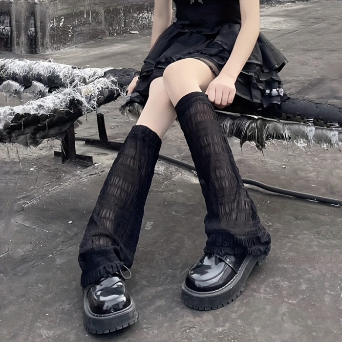 Knee High Lace Mesh Leg Warmers - Flared, Japanese Style, Soft, Stretchy, Breathable, Comfortable Womens Stockings & Hosiery for Everyday Wear