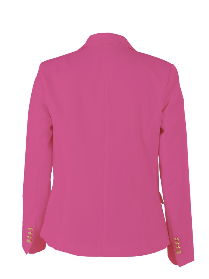 Lapel Double Breasted Blazer, Elegant Long Sleeve Solid Open Front Work Office Outerwear, Women's Clothing